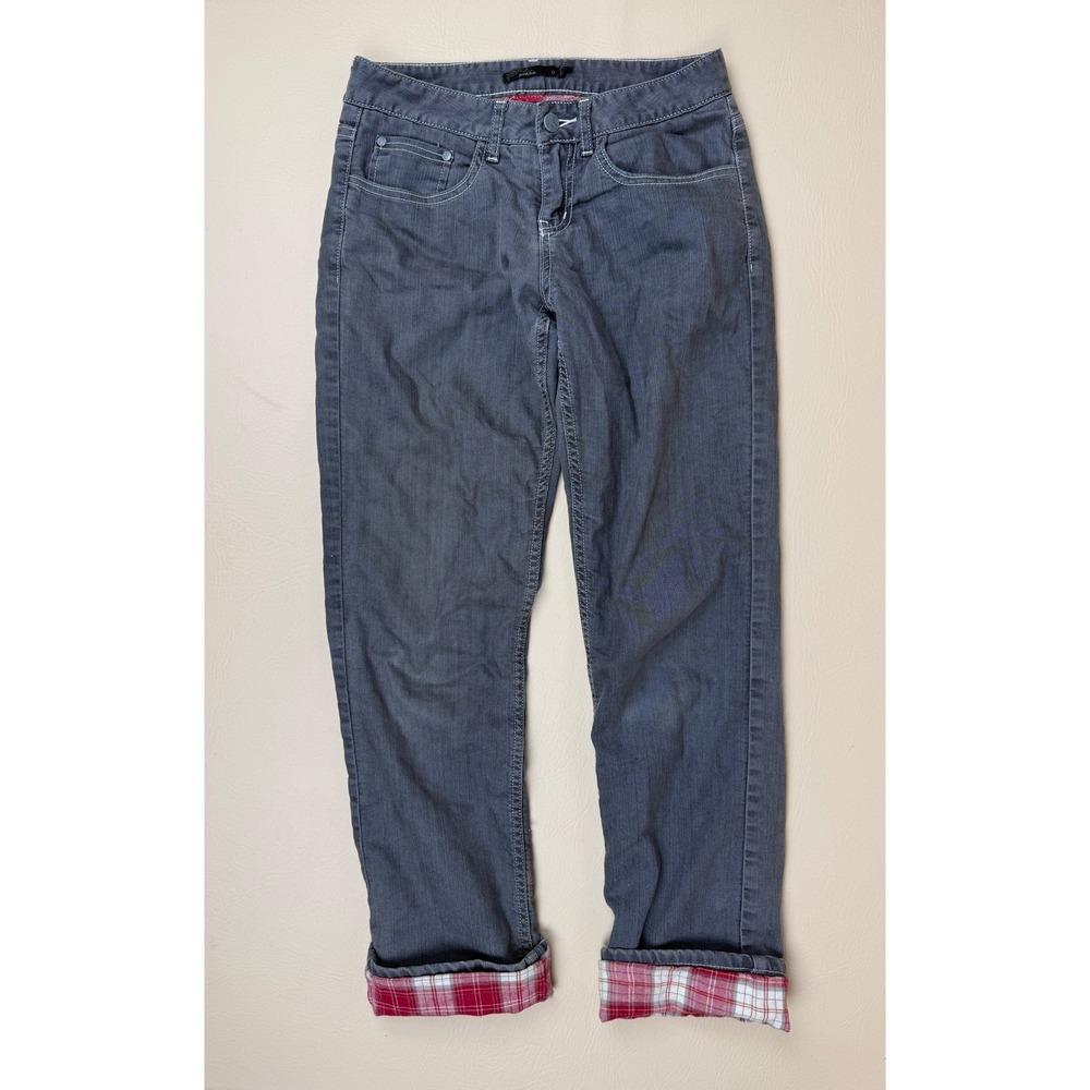 PrAna 0 Flannel Lined Jeans Gorpcore Grey Cotton Plaid Cuff